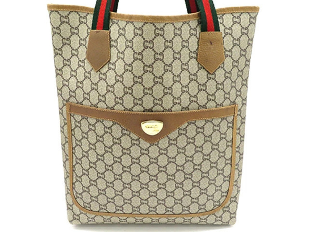 Gucci bag tote GG Plus Beige Cream brown calfskin